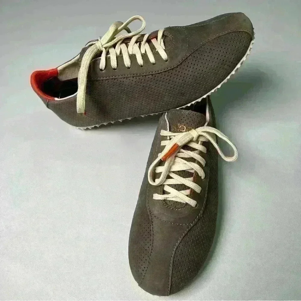 Plae Sun Sneaker Women Magnetic Grey Leather Lace Up Shoes Perforated Comfy 7W
